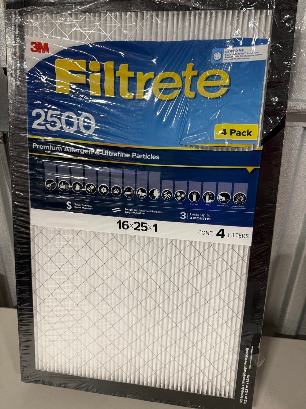 4-pack 3M Filtrete 16x25x1 2500MPR